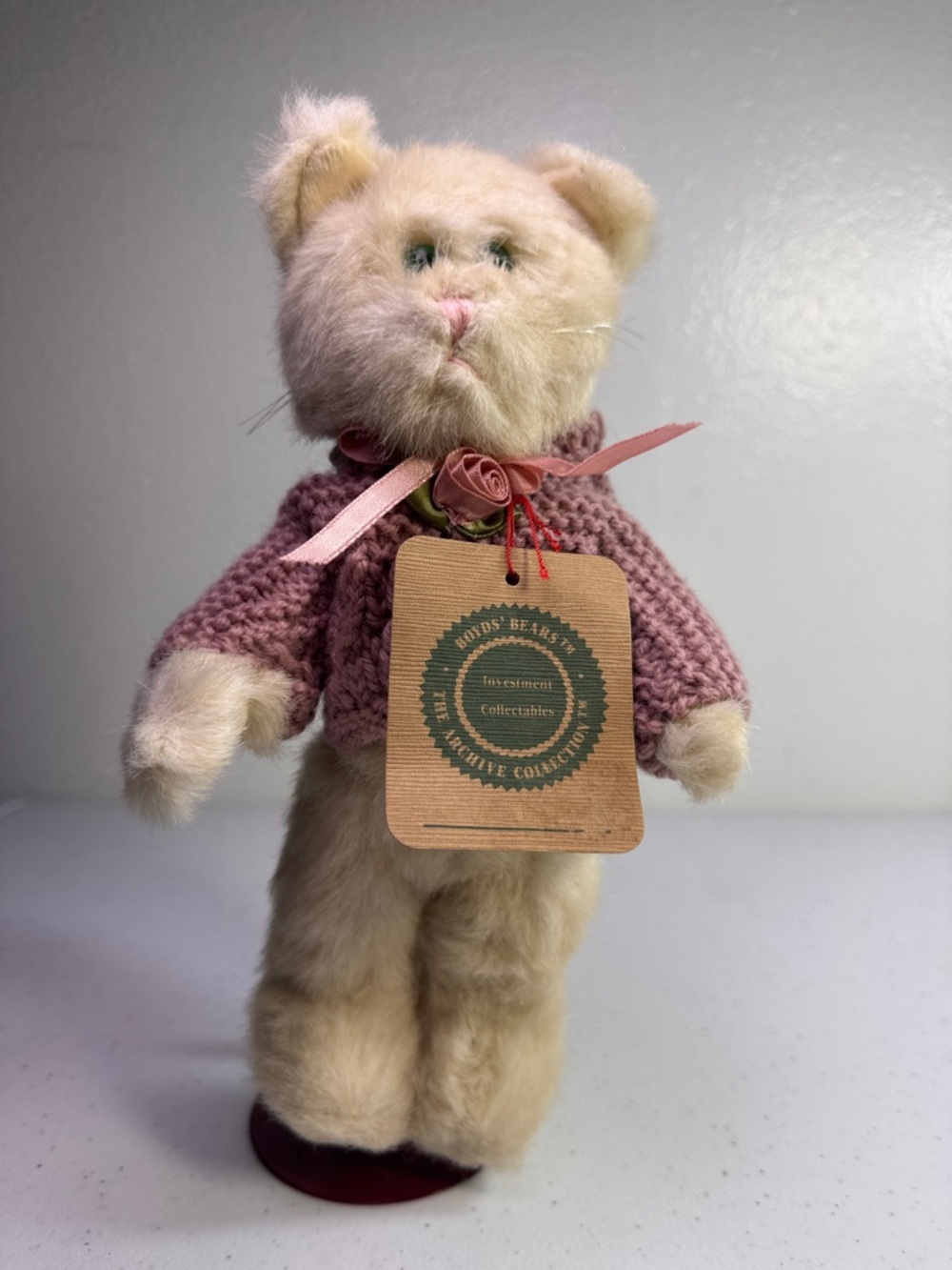Vtg Boyds Bears Chaucer Cat 10" 1993 Archive Collection Jointed Pink Sweater